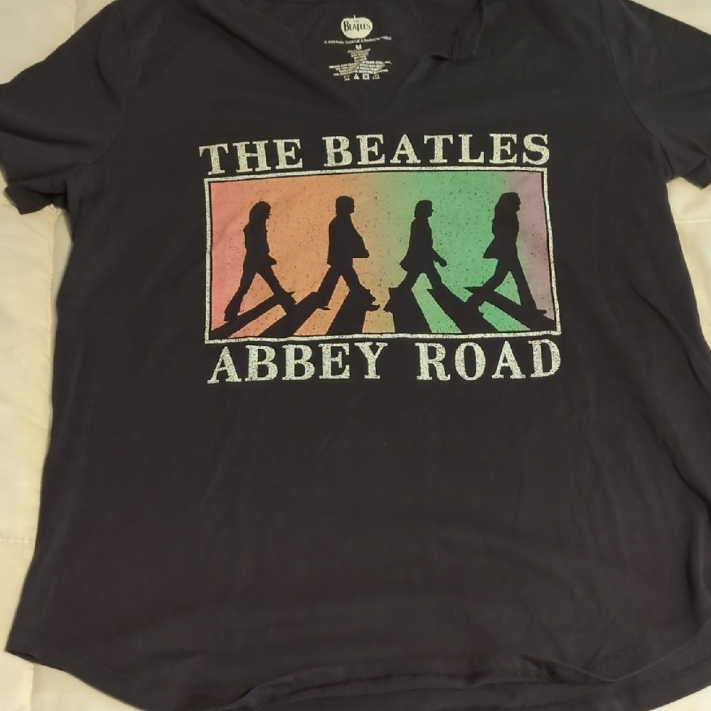 The Beatles Abbey Road Black Tee with Colorful Silhouettes